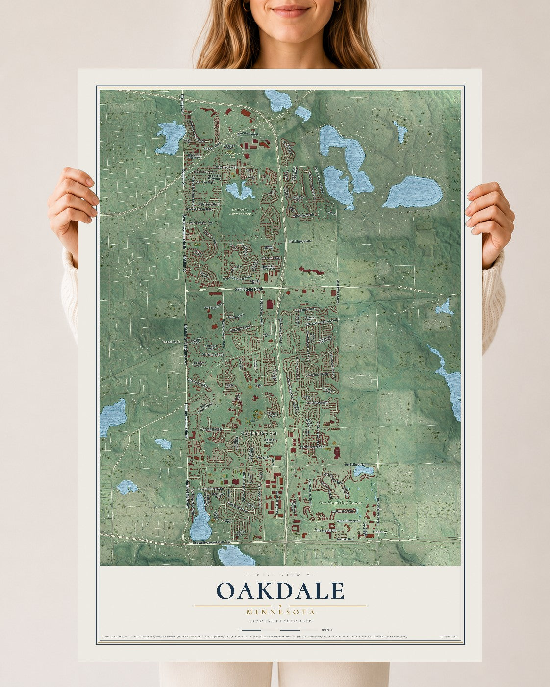 Map of Oakdale, Minnesota, 24 x 36 inch unframed archival matte print