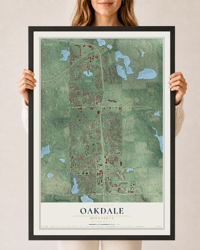 Map of Oakdale, Minnesota, 24 x 36 inch print in a black wood frame