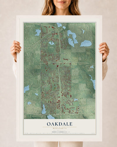 Map of Oakdale, Minnesota, 24 x 36 inch print in a white wood frame