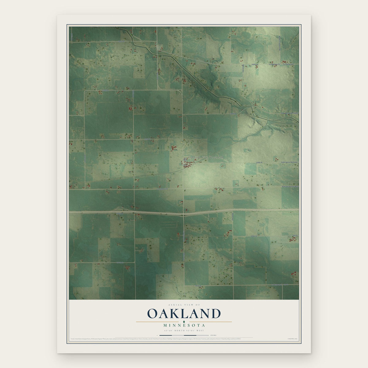 Oakland, Minnesota map print, the full design