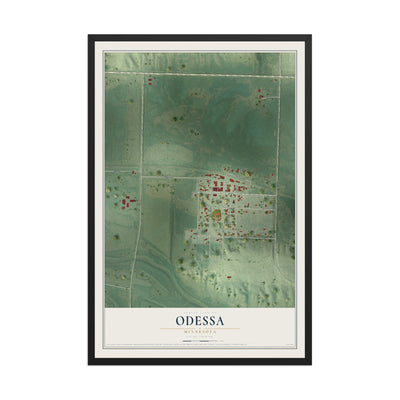 Map of Odessa, Minnesota, 12 x 18 inch print in a black wood frame