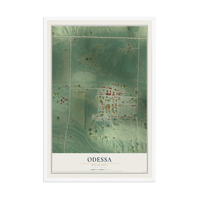 Map of Odessa, Minnesota, 12 x 18 inch print in a white wood frame