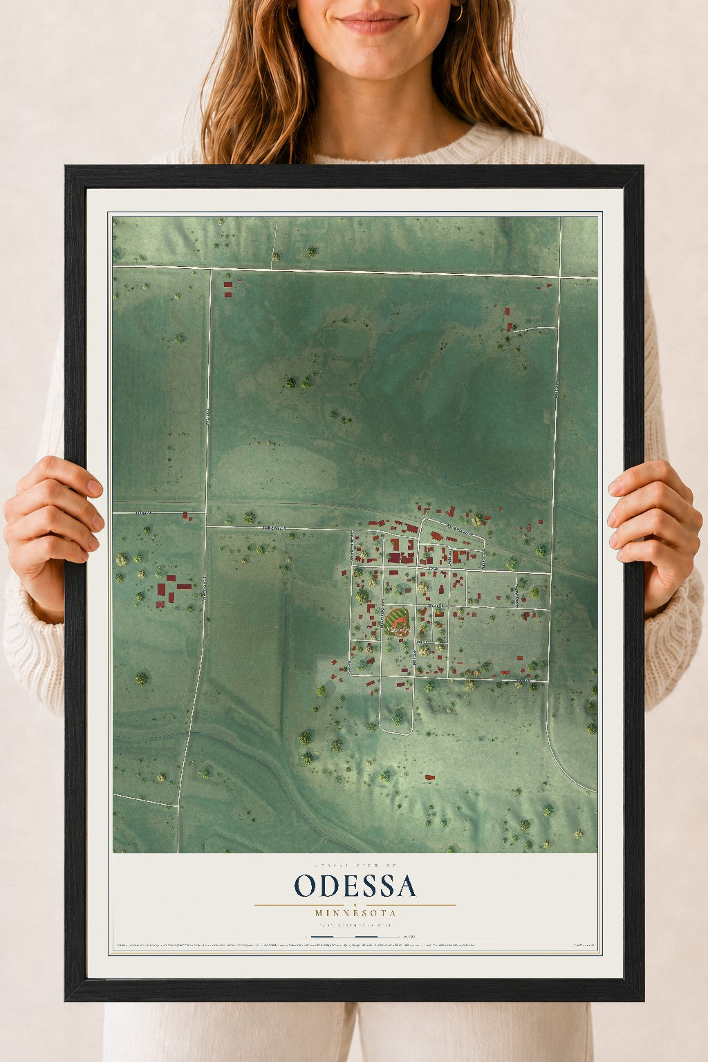 Map of Odessa, Minnesota, 18 x 24 inch print in a black wood frame