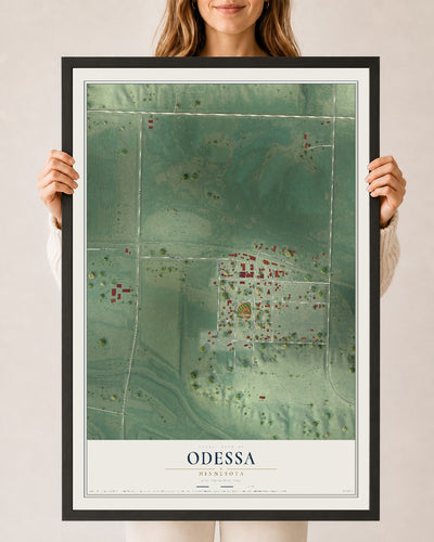 Map of Odessa, Minnesota, 24 x 36 inch print in a black wood frame