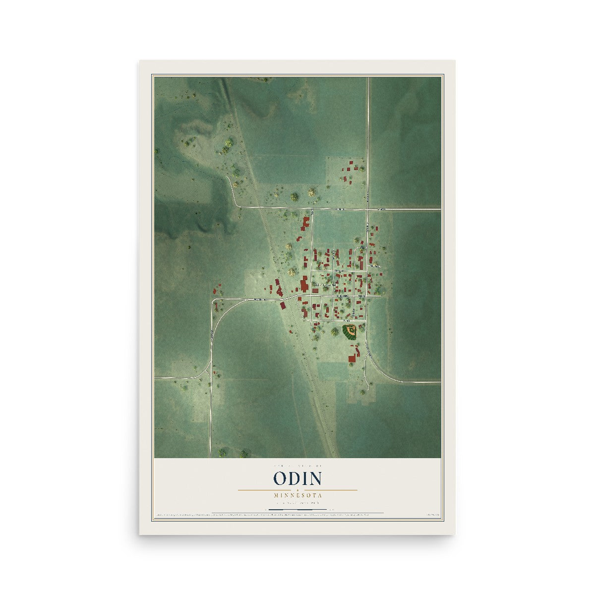 Map of Odin, Minnesota, 12 x 18 inch unframed archival matte print