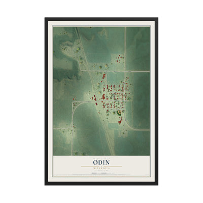Map of Odin, Minnesota, 12 x 18 inch print in a black wood frame