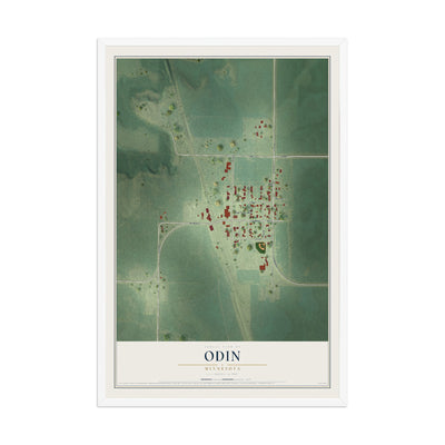 Map of Odin, Minnesota, 12 x 18 inch print in a white wood frame