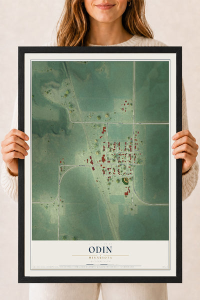 Map of Odin, Minnesota, 18 x 24 inch print in a black wood frame