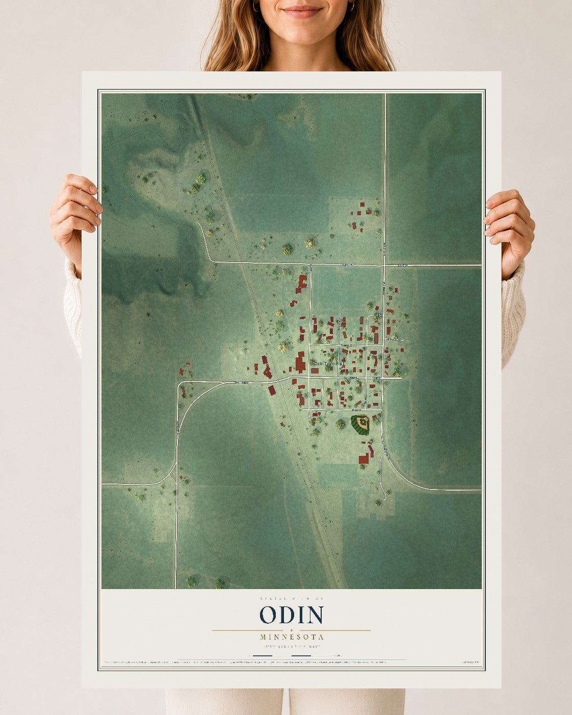 Map of Odin, Minnesota, 24 x 36 inch unframed archival matte print