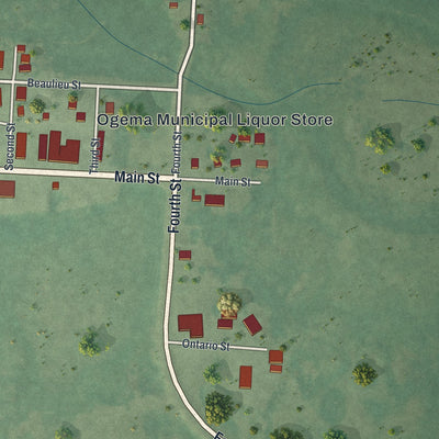 Second close-up of the map of Ogema, Minnesota print showing more streets and buildings
