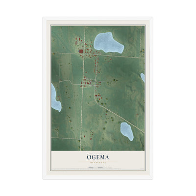 Map of Ogema, Minnesota, 12 x 18 inch print in a white wood frame