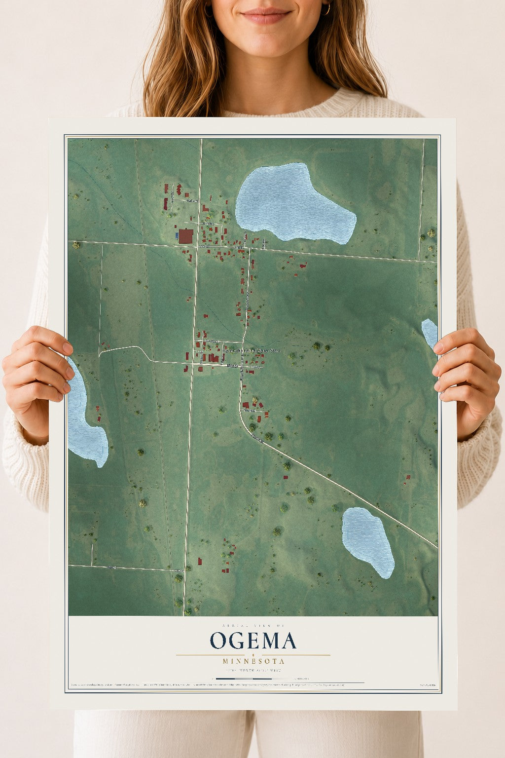 Map of Ogema, Minnesota, 18 x 24 inch unframed archival matte print