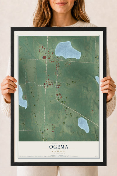 Map of Ogema, Minnesota, 18 x 24 inch print in a black wood frame