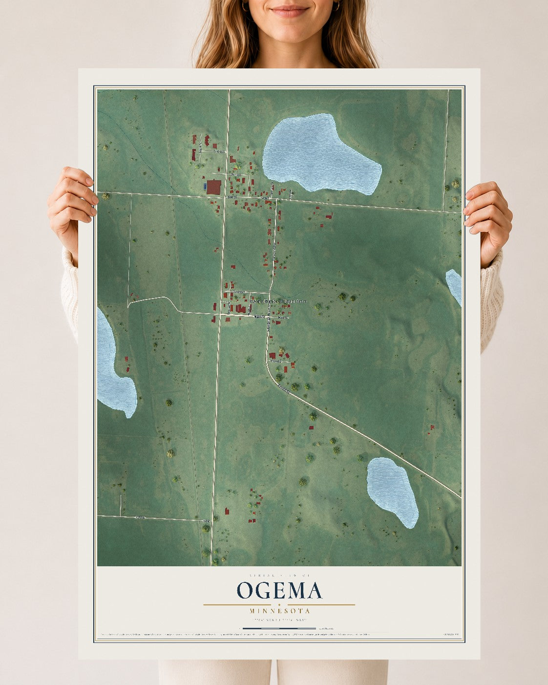Map of Ogema, Minnesota, 24 x 36 inch unframed archival matte print
