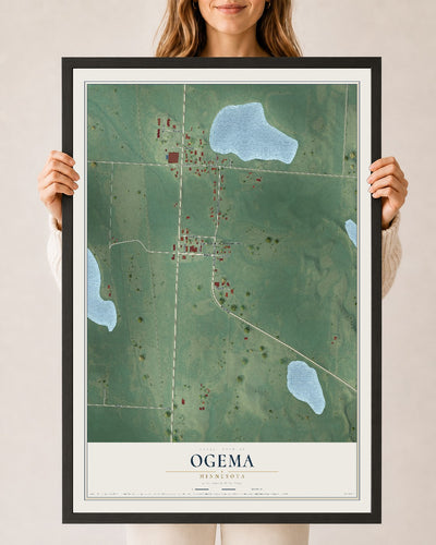 Map of Ogema, Minnesota, 24 x 36 inch print in a black wood frame
