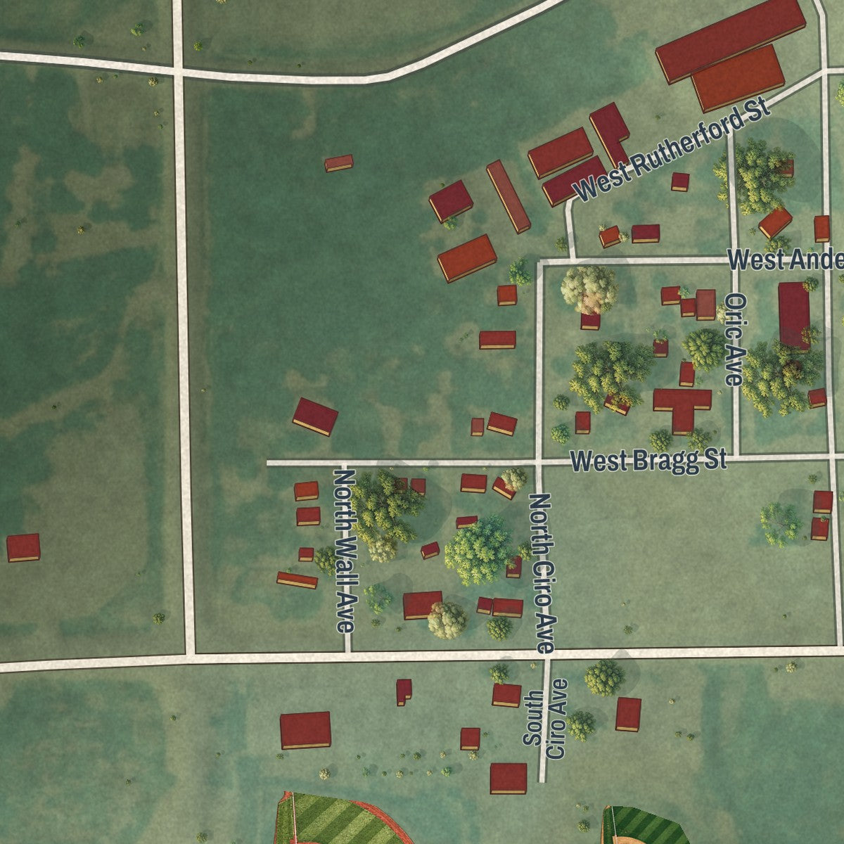 Second close-up of the map of Ogilvie, Minnesota print showing more streets and buildings