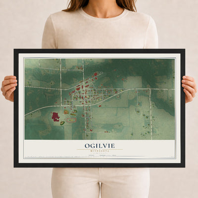 Map of Ogilvie, Minnesota, 12 x 18 inch print in a black wood frame