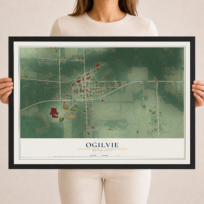 Map of Ogilvie, Minnesota, 18 x 24 inch print in a black wood frame