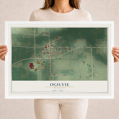 Map of Ogilvie, Minnesota, 18 x 24 inch print in a white wood frame