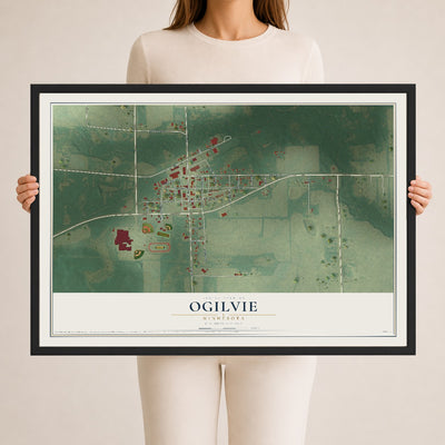 Map of Ogilvie, Minnesota, 24 x 36 inch print in a black wood frame