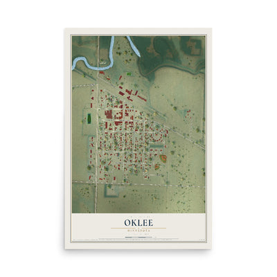 Map of Oklee, Minnesota, 12 x 18 inch unframed archival matte print