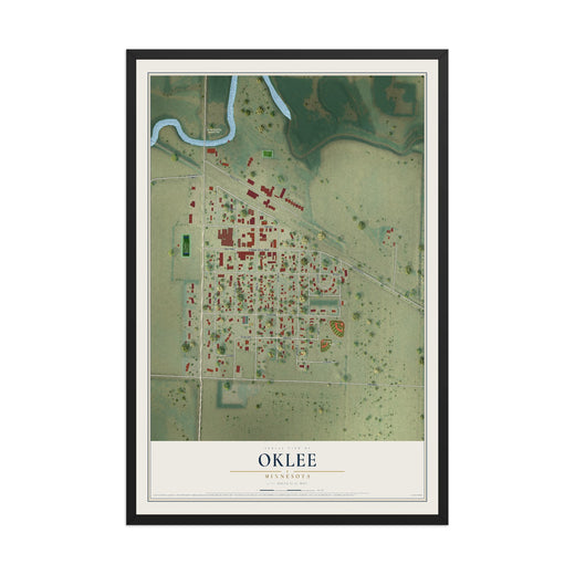 Map of Oklee, Minnesota, 12 x 18 inch print in a black wood frame