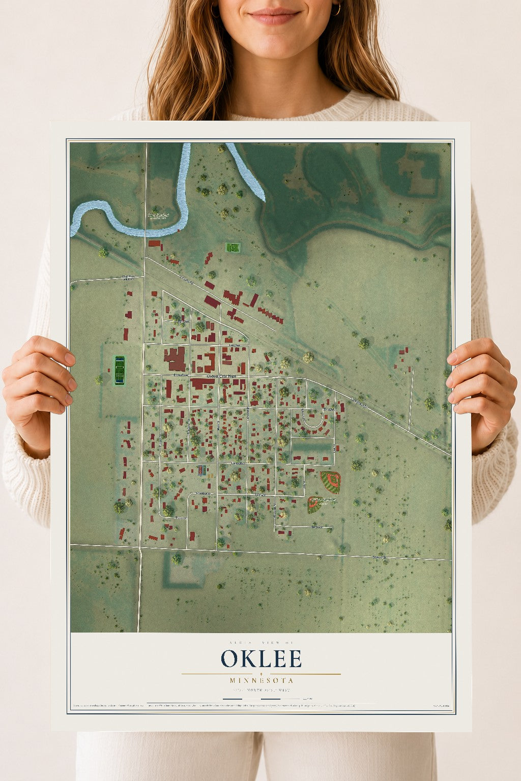 Map of Oklee, Minnesota, 18 x 24 inch unframed archival matte print