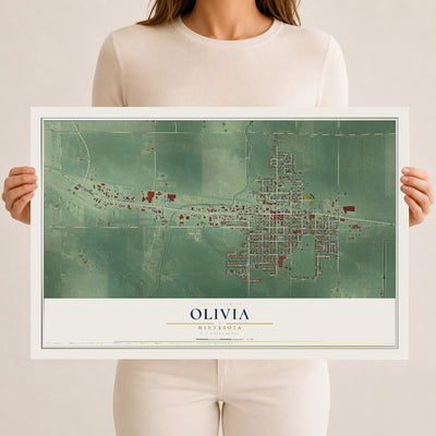 Map of Olivia, Minnesota, 12 x 18 inch unframed archival matte print