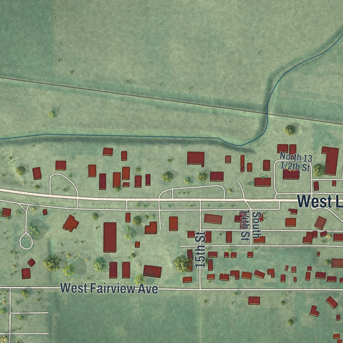 Second close-up of the map of Olivia, Minnesota print showing more streets and buildings