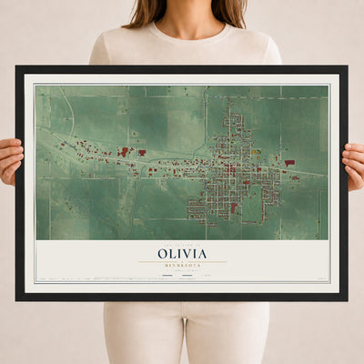 Map of Olivia, Minnesota, 18 x 24 inch print in a black wood frame