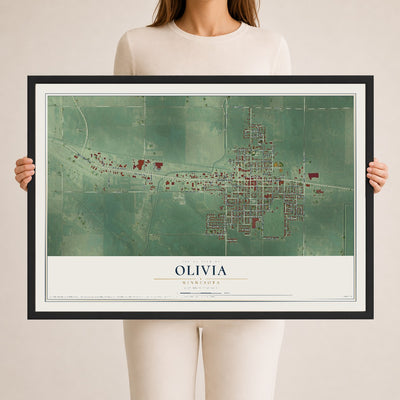 Map of Olivia, Minnesota, 24 x 36 inch print in a black wood frame