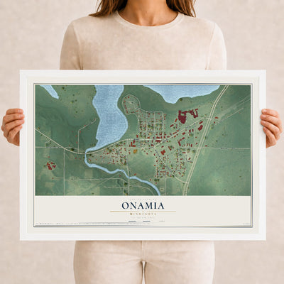 Map of Onamia, Minnesota, 12 x 18 inch print in a white wood frame