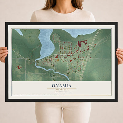 Map of Onamia, Minnesota, 18 x 24 inch print in a black wood frame