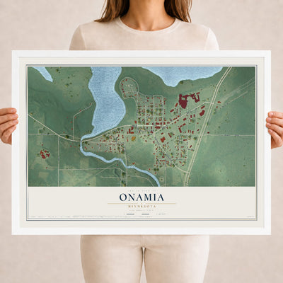 Map of Onamia, Minnesota, 18 x 24 inch print in a white wood frame