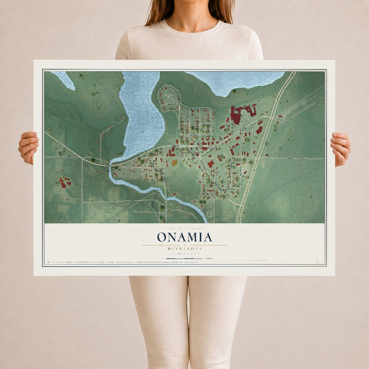 Map of Onamia, Minnesota, 24 x 36 inch unframed archival matte print