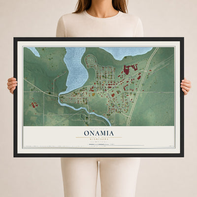 Map of Onamia, Minnesota, 24 x 36 inch print in a black wood frame