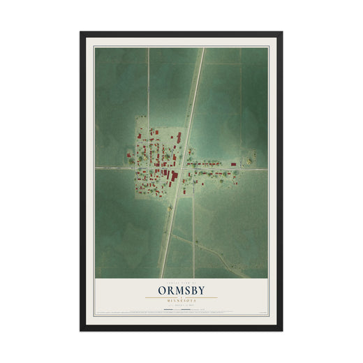 Map of Ormsby, Minnesota, 12 x 18 inch print in a black wood frame