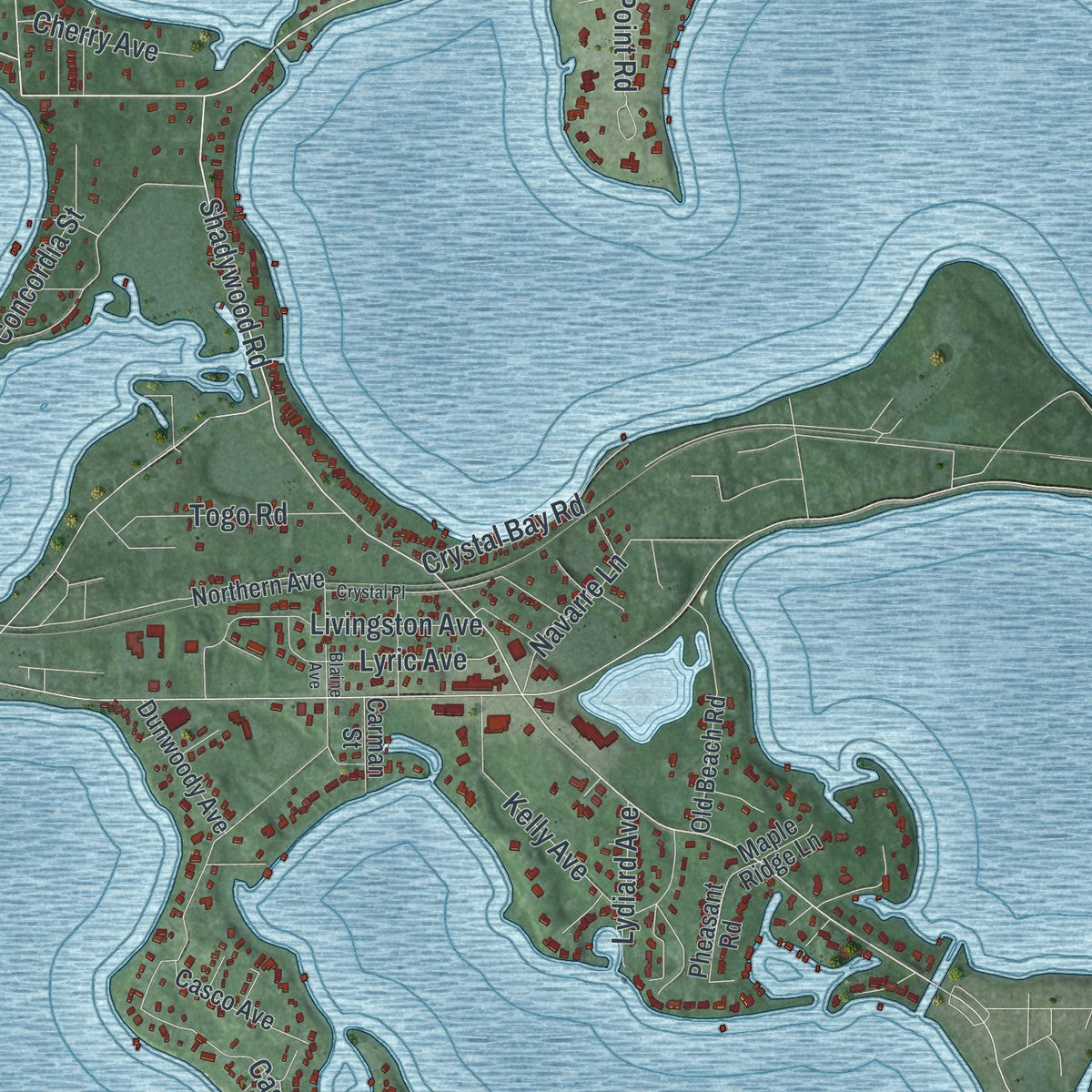 Close-up of the map of Orono, Minnesota print showing street and building detail