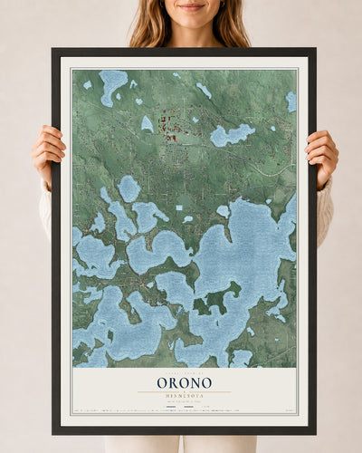 Map of Orono, Minnesota, 24 x 36 inch print in a black wood frame