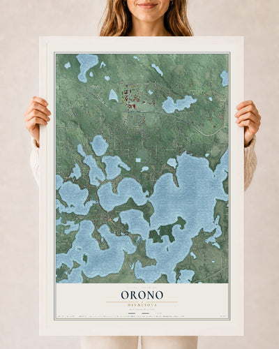 Map of Orono, Minnesota, 24 x 36 inch print in a white wood frame