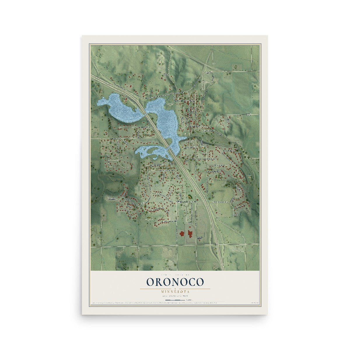Map of Oronoco, Minnesota, 12 x 18 inch unframed archival matte print