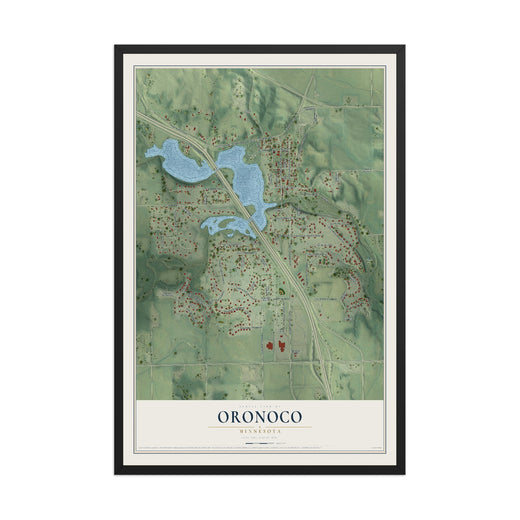 Map of Oronoco, Minnesota, 12 x 18 inch print in a black wood frame