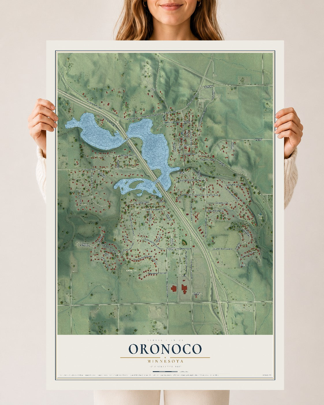 Map of Oronoco, Minnesota, 24 x 36 inch unframed archival matte print