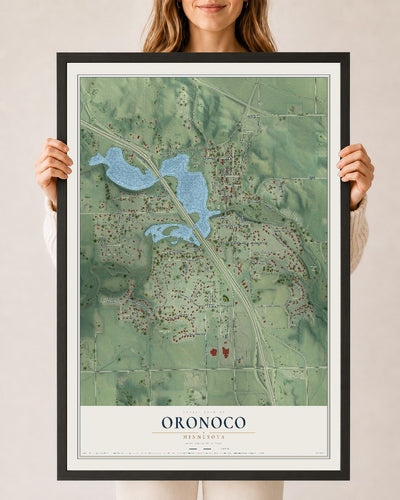 Map of Oronoco, Minnesota, 24 x 36 inch print in a black wood frame