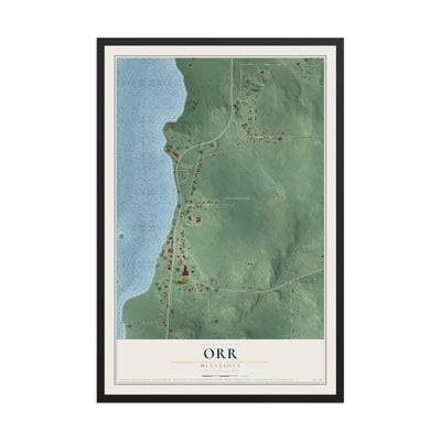 Map of Orr, Minnesota, 12 x 18 inch print in a black wood frame