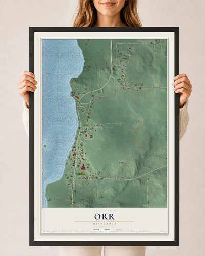 Map of Orr, Minnesota, 24 x 36 inch print in a black wood frame