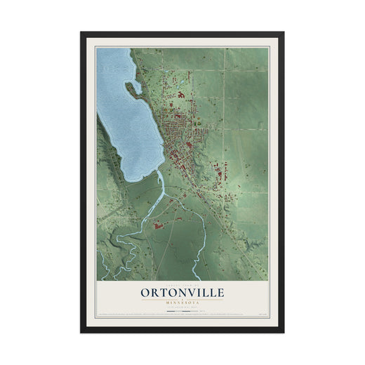 Map of Ortonville, Minnesota, 12 x 18 inch print in a black wood frame
