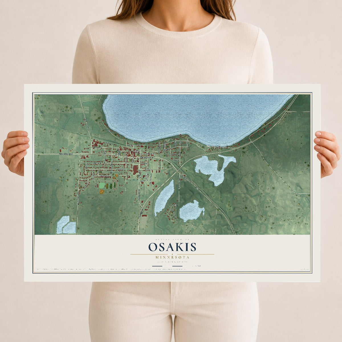 Map of Osakis, Minnesota, 12 x 18 inch unframed archival matte print