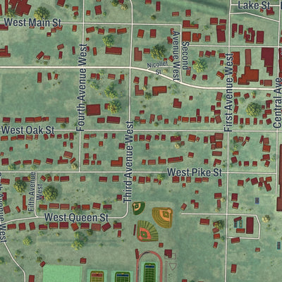 Close-up of the map of Osakis, Minnesota print showing street and building detail