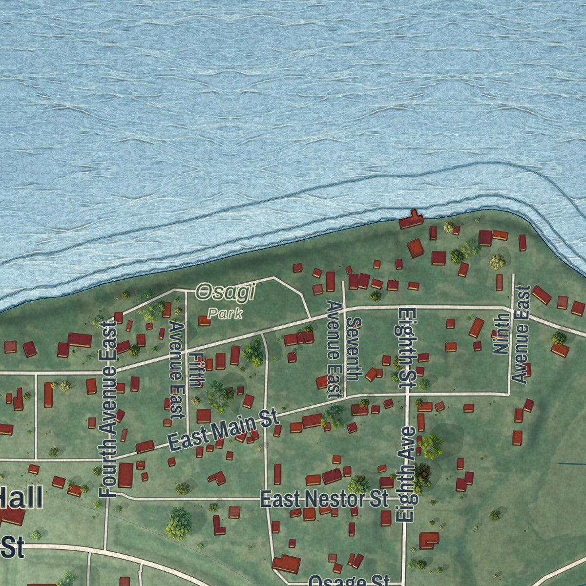 Second close-up of the map of Osakis, Minnesota print showing more streets and buildings